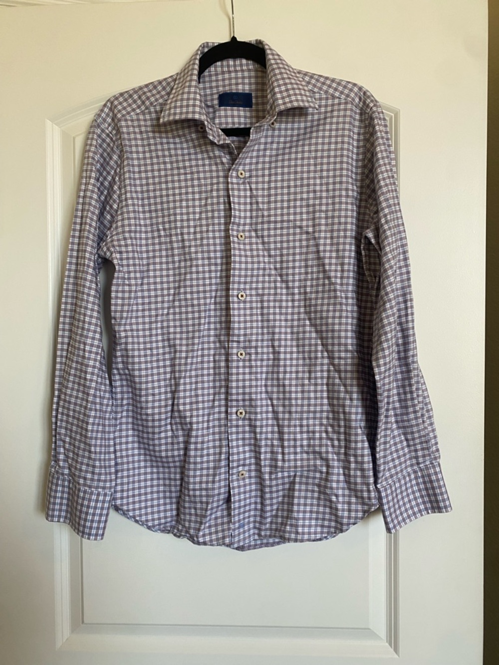 David Donahue Men's Checked Button-Up Shirt in Blue & White